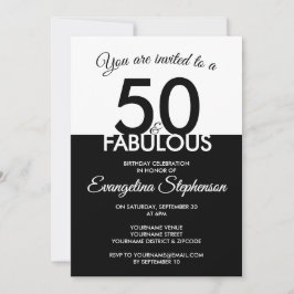 Convites Fifty Fabulous Modern Black White 50th Birthday 