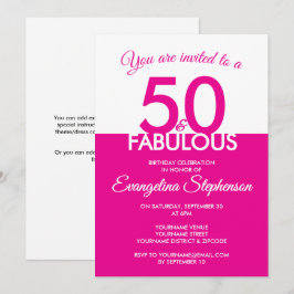 Convites Fifty Fabulous Modern Pink White 50th Birthday 