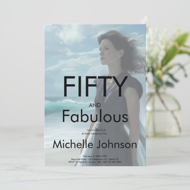 Convites Fifty & Fabulous Photo 50th Birthday Party (Em pé/Frente)