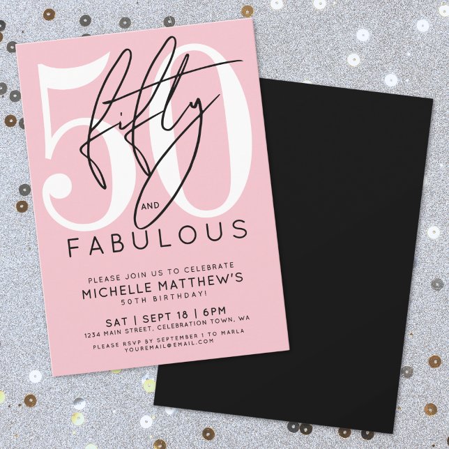 Convites Fifty Fabulous Pink 50th Birthday (Fifty Fabulous Pink 50th Birthday Invitation)