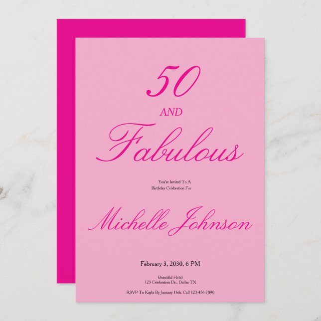 Convites Fifty & Fabulous Pink 50th Birthday Party (Frente/Verso)