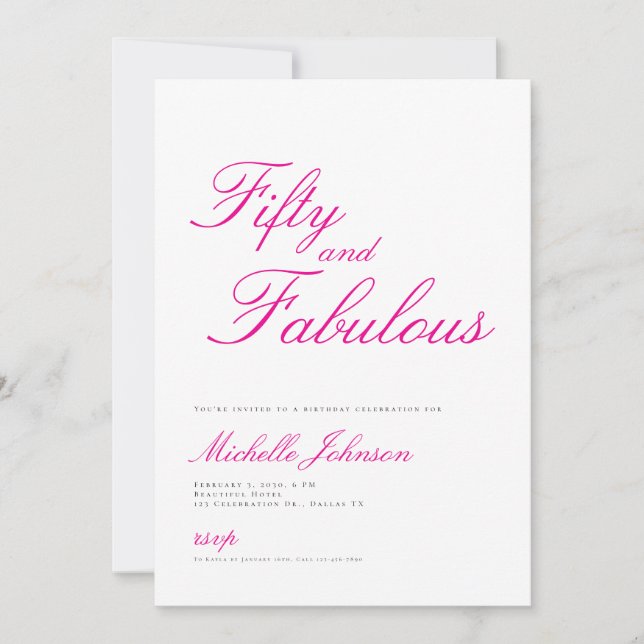 Convites Fifty & Fabulous Pink 50th Birthday Party Invitati (Frente)