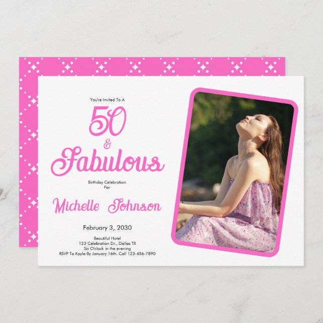 Convites Fifty & Fabulous Pink Black 50th Birthday Party (Frente/Verso)