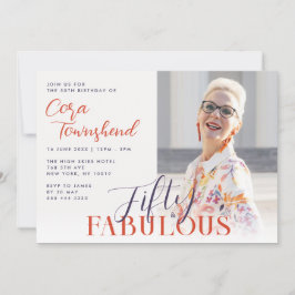 Convites Fifty & Fabulous Script Photo 50th Birthday