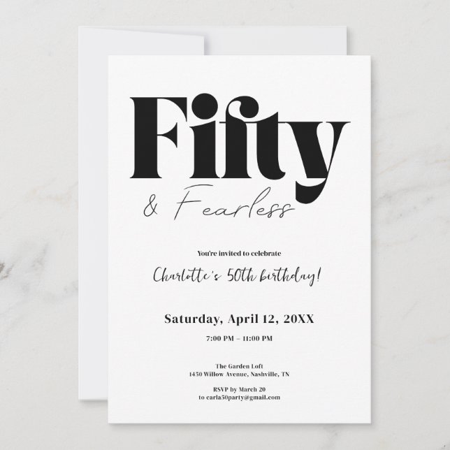 Convites Fifty & Fearless 50th Birthday Invitation (Frente)