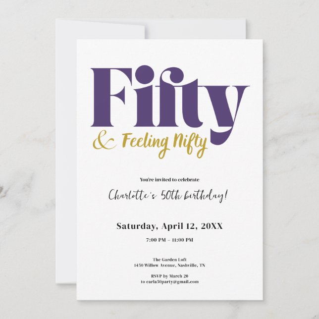 Convites Fifty & Feeling Nifty 50th Birthday Invitation (Frente)