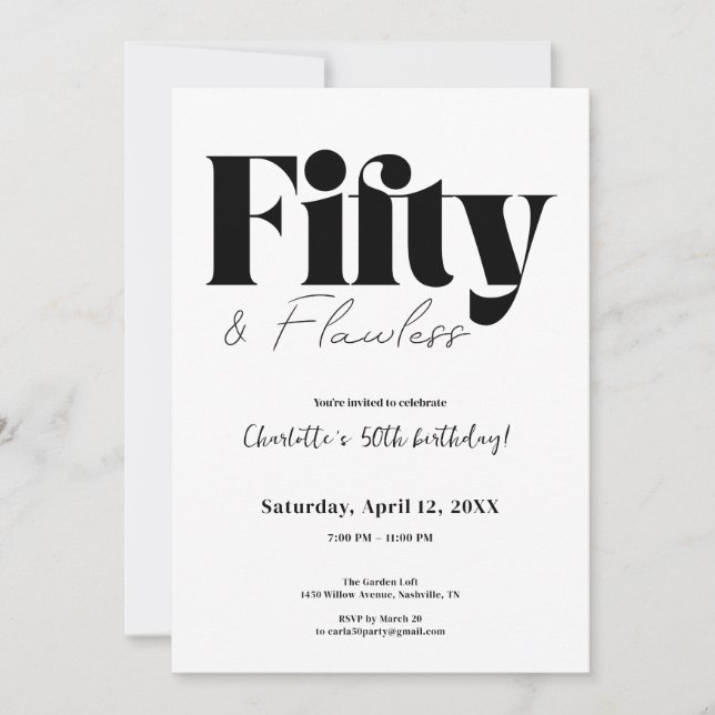 Convites Fifty & Flawless 50th Birthday Invitation (Frente)