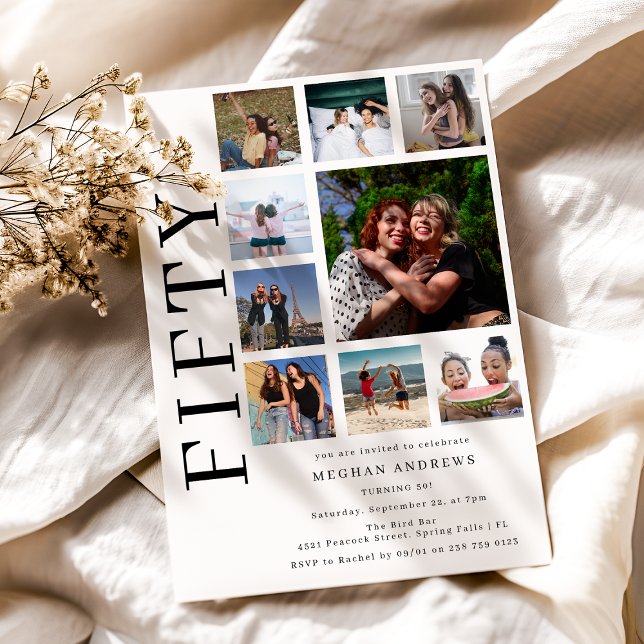 Convites Fifty Photo Collage 50th Birthday Party Invitation (Criador carregado)
