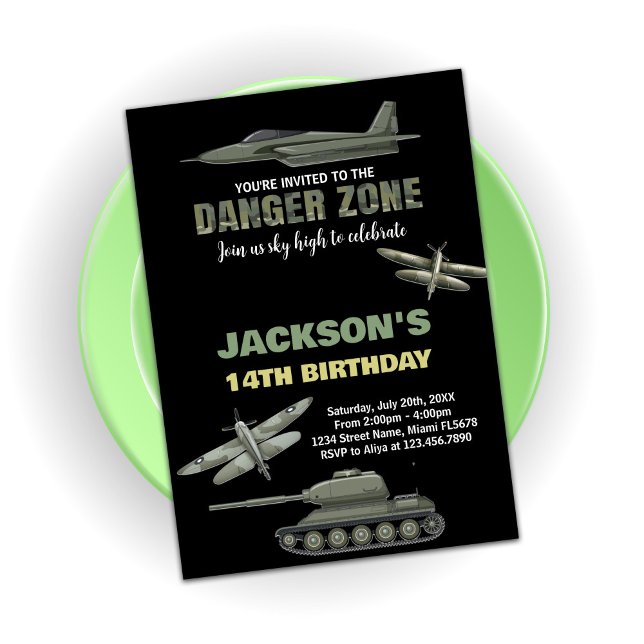 Convites Fighet Jet Birthday Invtions Danger Zone BK (Fighter Jet Birthday Invitations Danger Zone BK)
