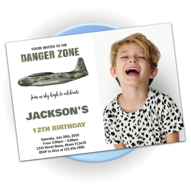 Convites Fighter Jet Birthday convoca Foto Verde Escuro (Fighter Jet Birthday Invitations Dark Green Photo)