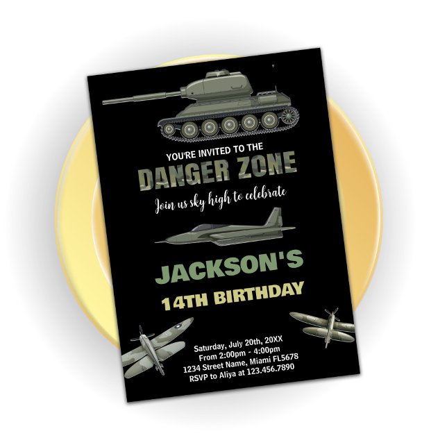 Convites Fighter Jet Birthday Invances Zona de Perigo Escur (Fighter Jet Birthday Invitations Danger Zone Dark)