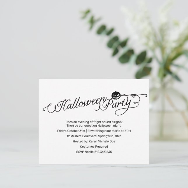 Convites Figurino de Festa de Halloween Branca Simples (Em pé/Frente)