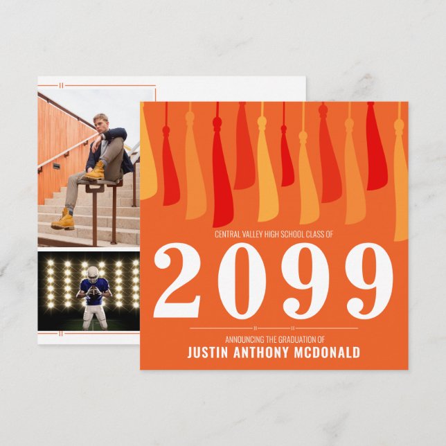 Convites Fila Laranja de Tasilelas com Duas Fotos (Frente/Verso)