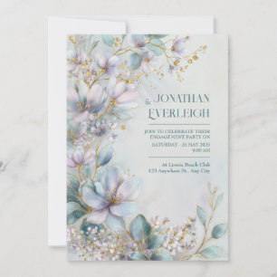 Convites Filamento Dourado de Periwinkle Botânico Etéreo
