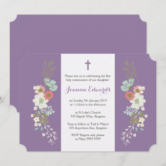 Convites Filha Floral Personalizada pela Primeira Comunhão