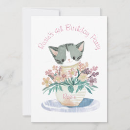 Convites Filhas Aniversário, Fofo-Gato E Foto