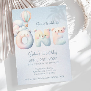 Convites Filhinho primeiro aniversario de teddybear nuvens 