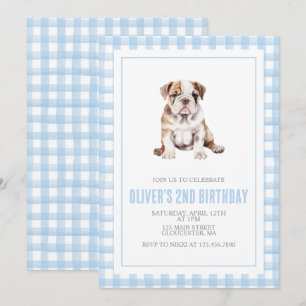 Convites Filhote bulldog preppy xadrez aniversário