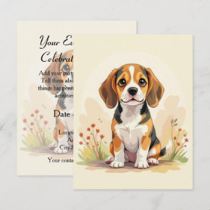 Convites Filhote de Beagle Tricolor Preto, Marrom e Branco 
