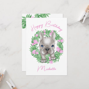 Convites Filhote de bulldog francês com coroa de flores