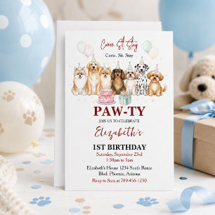 Convites Filhote de Cachorro Bonito Aniversário de 1 Ano   