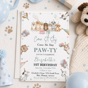 Convites Filhote de Cachorro Bonito Aniversário de 1 Ano   