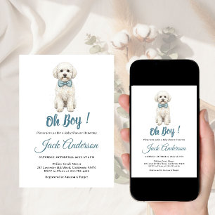 Convites Filhote de Cachorro Chic Arco Azul Chá de Bebê Men