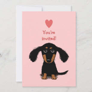 Convites Filhote de Dachshund Fofo de Cabelo Comprido na Fe
