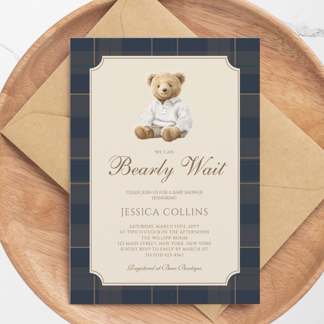 Convites Filhote Marrom Fofo Mal Podemos Esperar Chá de Beb (Cute Brown Cub We Can Bearly Wait Baby Shower Invitation)