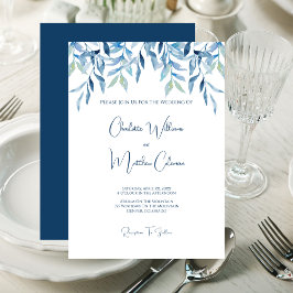 Convites Filiais Selvagens Azuis, Casamento por Aquarela