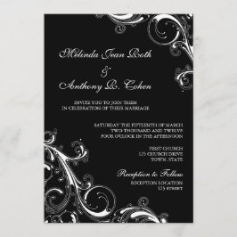 Convites Filigree Swirl Black w/White Casamento 5x7
