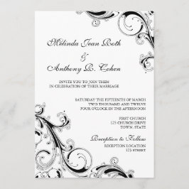 Convites Filigree Swirl Black w/White Casamento 5x7
