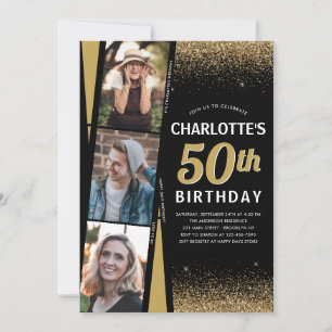 Convites Filme de Foto Dourado 3 Preto com Brilho Qualquer 