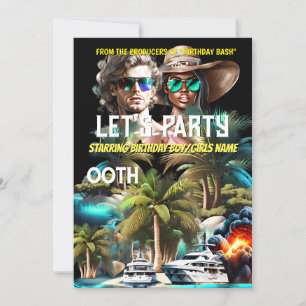 Convites Filme na praia Ilha Super Herherói Adultos