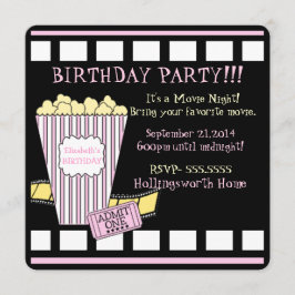 Convites Filme Noite Popcorn Film Strip Festa Rosa Meninas