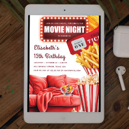 Convites Filme Noite Vermelho Moderno Aniversário