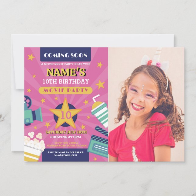 Convites Filme Noturno Cinema Festa de aniversário Foto Ros (Frente)