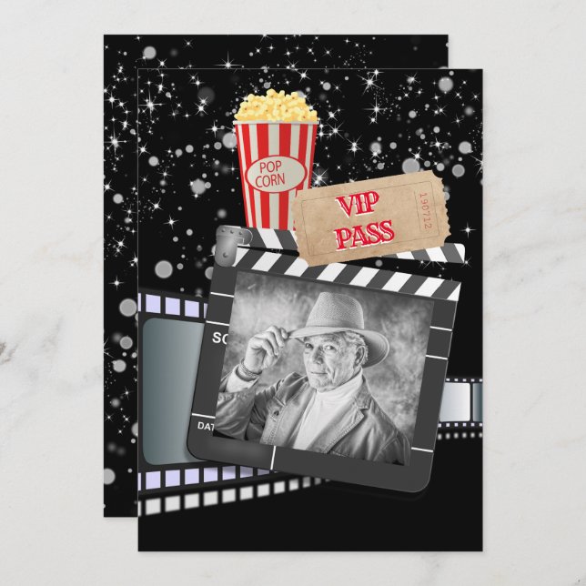 Convites Filme VIP foto adultos festa Hollywood (Frente/Verso)