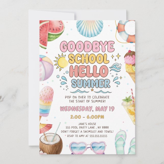 Convites Fim da Escola, Começa a Festa de Verão (Frente)