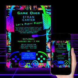 Convites Fim de Jogo Tema de Festa de Solteiro Vídeo Arcade
