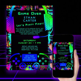 Convites Fim de Jogo Tema de Festa de Solteiro Vídeo Arcade