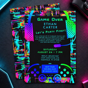 Convites Fim de Jogo Tema de Festa de Solteiro Vídeo Arcade