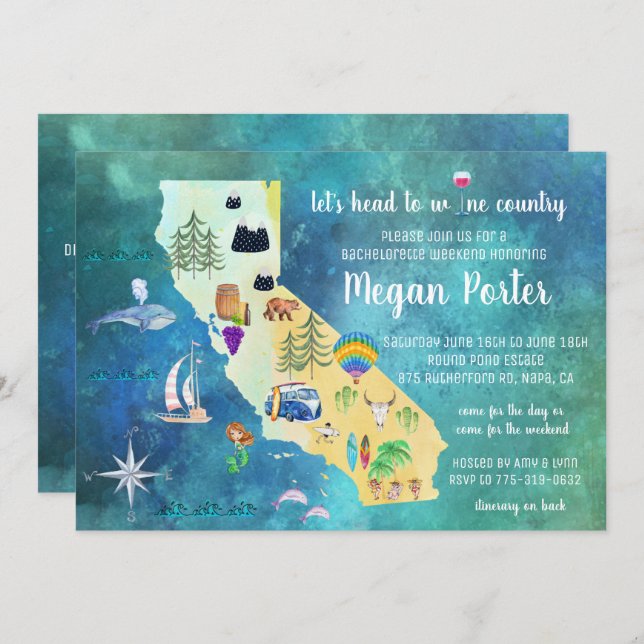 Convites Fim de Semana da Bachelorette de Vinho (Frente/Verso)