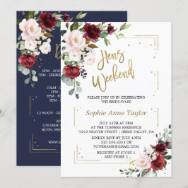 Convites Fim de semana da Bachelorette Floral Dourada Rosa 