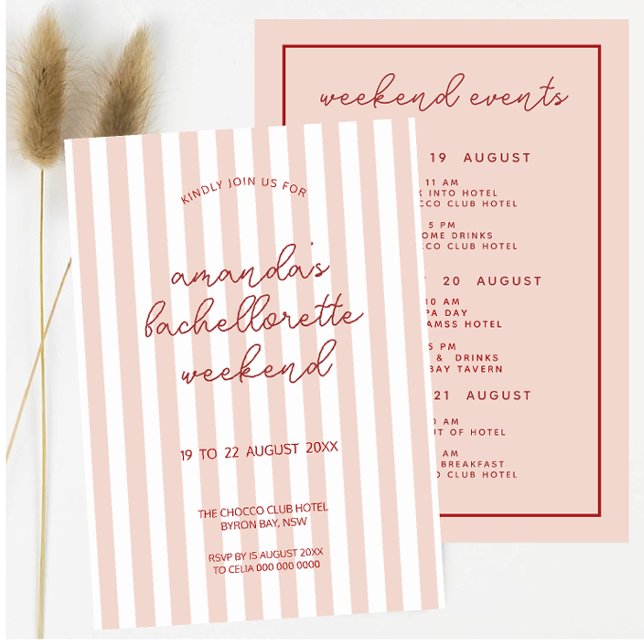 Convites Fim de Semana da Bachelorette Vermelha Cor-de-Rosa (Criador carregado)