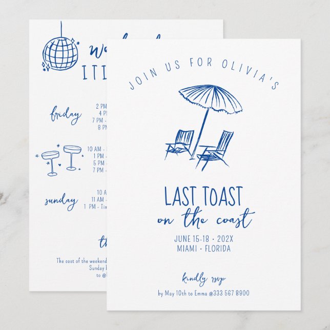 Convites fim de semana da solha da praia costeira (Frente/Verso)