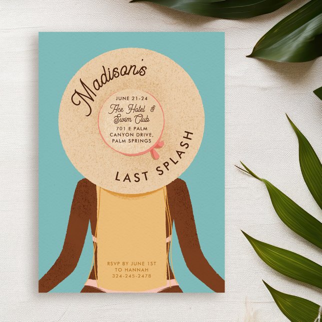 Convites Fim de Semana da Última Abertura da Menina Negra (blonde hair and black skin girl wearing a beach hat - bachelorette pool party invitation)