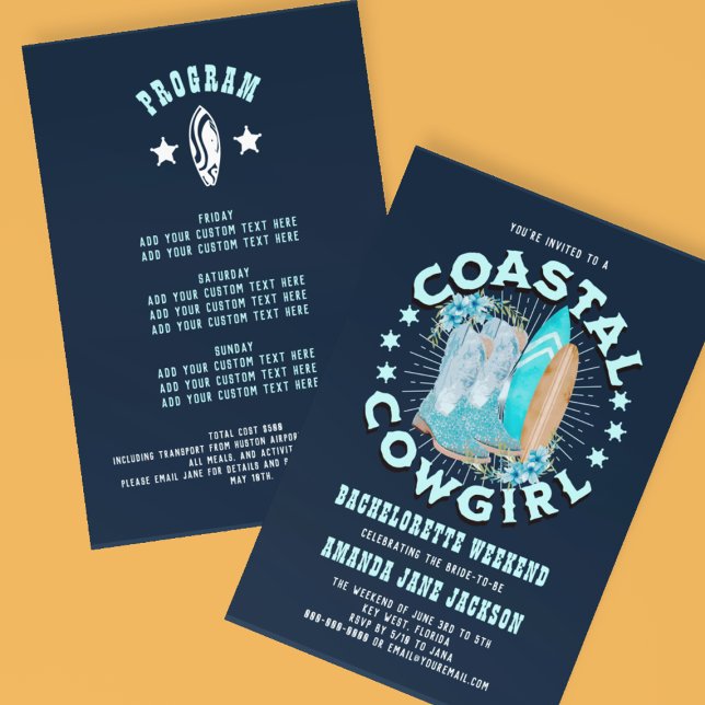 Convites Fim de Semana das Cowgirl marinhos Azuis da Costa (Navy Blue Coastal Cowgirls Bachelorette Weekend Invitation
)