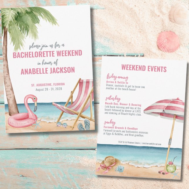 Convites Fim de Semana das Meninas Festa de Solteira na Pra (Watercolor Beach Destination Bachelorette Weekend Invitation)