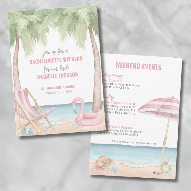 Convites Fim de Semana das Meninas Festa de Solteira na Pra (Girls Weekend Beach Bachelorette Party Invitation)